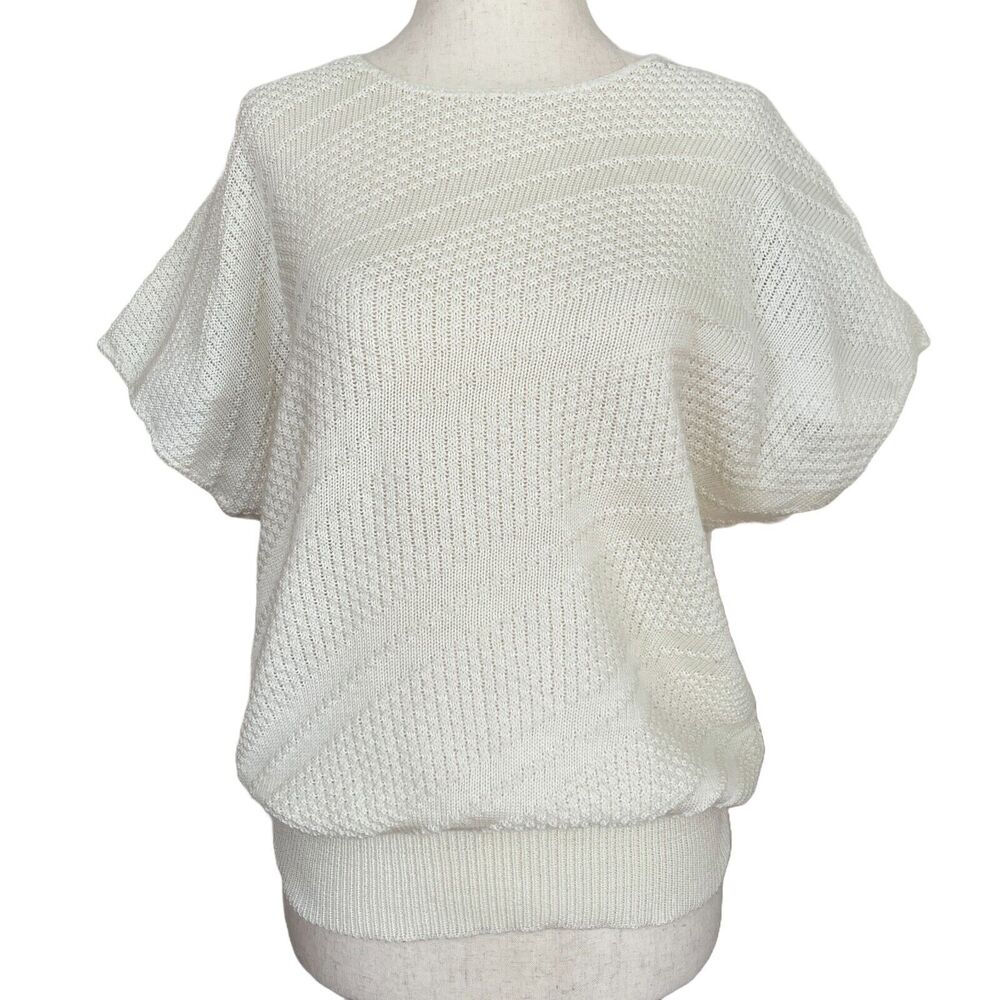 Vintage 1980s Leslie Fay Sweater | Made in USA Textured Knit Batwing Pullover